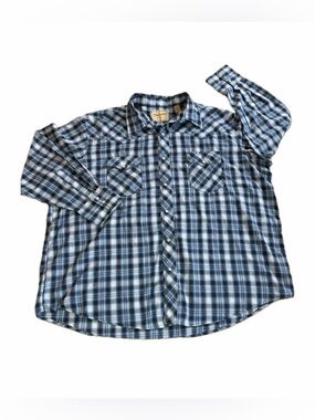 Wrangler Western Shirt Mens 2XL Blue Plaid Pearl Snap Long Sleeve Cowboy Rodeo